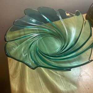 Cerulean teal glass swirl bowl